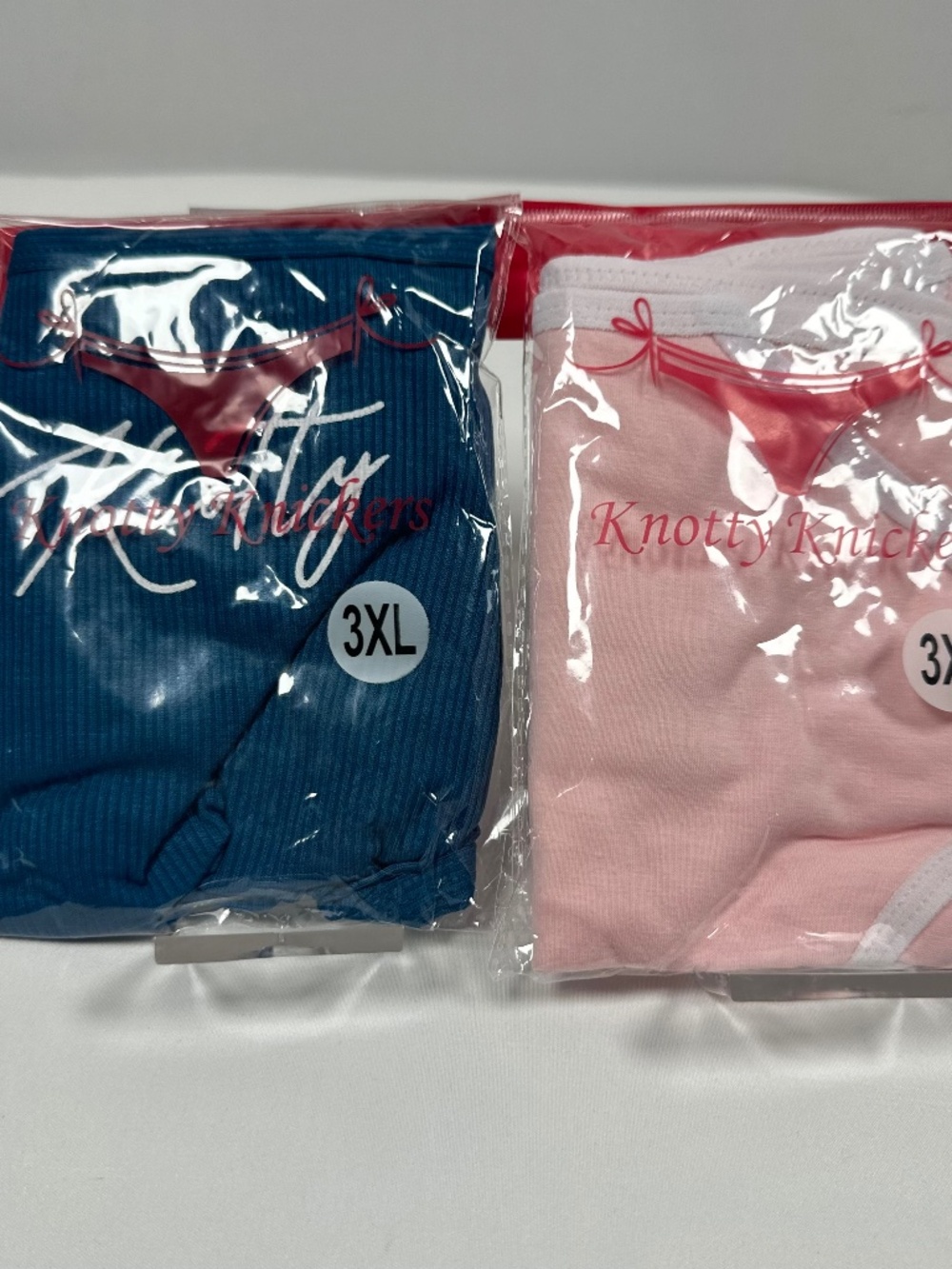Knotty Knickers Women's Underwear Size XXXL Pink with White Trim and Ribbed Blue